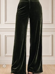 Aspiga Green Palazzo Velvet Trousers - Image 1 of 4