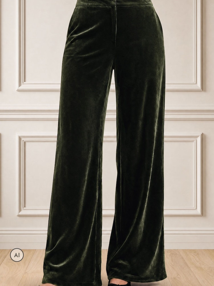 Aspiga Green Palazzo Velvet Trousers - Image 1 of 4 Aspiga Green Palazzo Velvet Trousers - Image 1 of 4