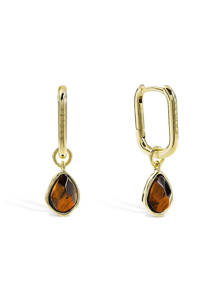 Peers Hardy 18ct Gold Plated Radley Tigers Eye Drop Hoop Earrings - Image 1 of 4