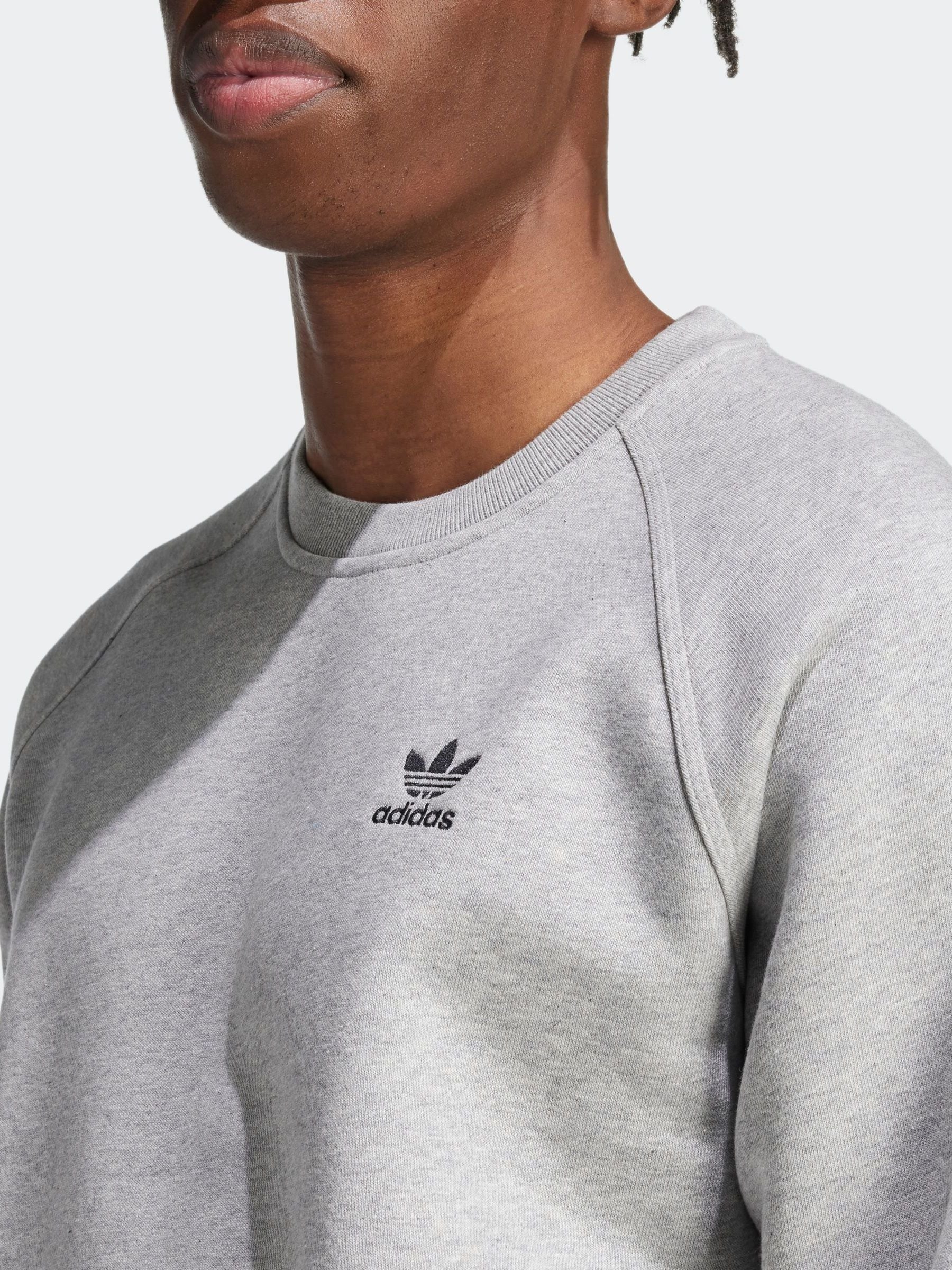 Buy adidas Originals Grey Trefoil Essentials Crew Sweatshirt from