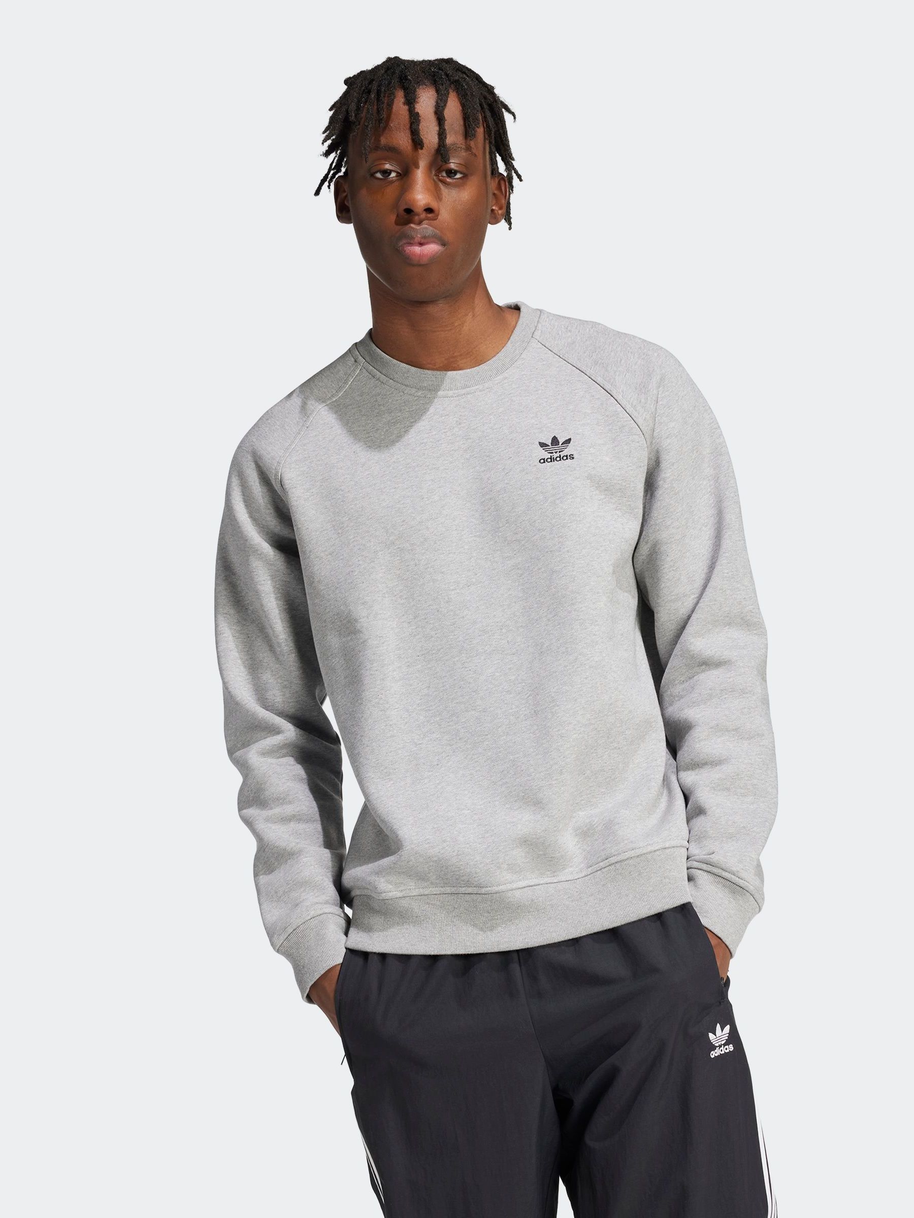 Buy adidas Originals Grey Trefoil Essentials Crew Sweatshirt from
