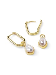 Peers Hardy Gold Peers Hardy 18ct Plated Pearl Drop Hoop Earrings - Image 3 of 5
