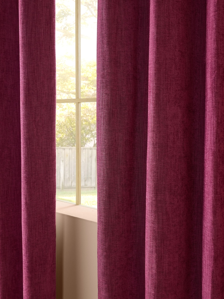 Berry Red Matte Chenille Blackout/Thermal Eyelet Curtains - Image 4 of 7