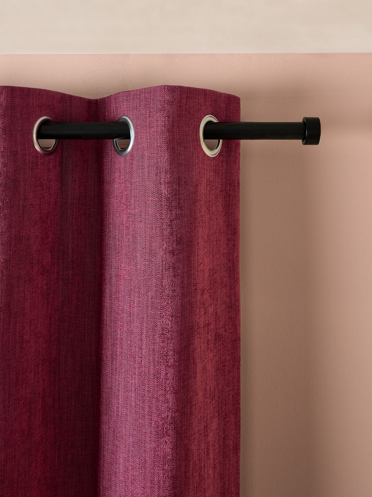 Berry Red Matte Chenille Blackout/Thermal Eyelet Curtains - Image 5 of 7
