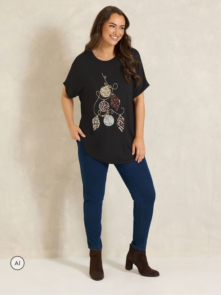 Evans Sequin Embellished Bauble Tree T-Shirt - Պատկեր 2 6-ից