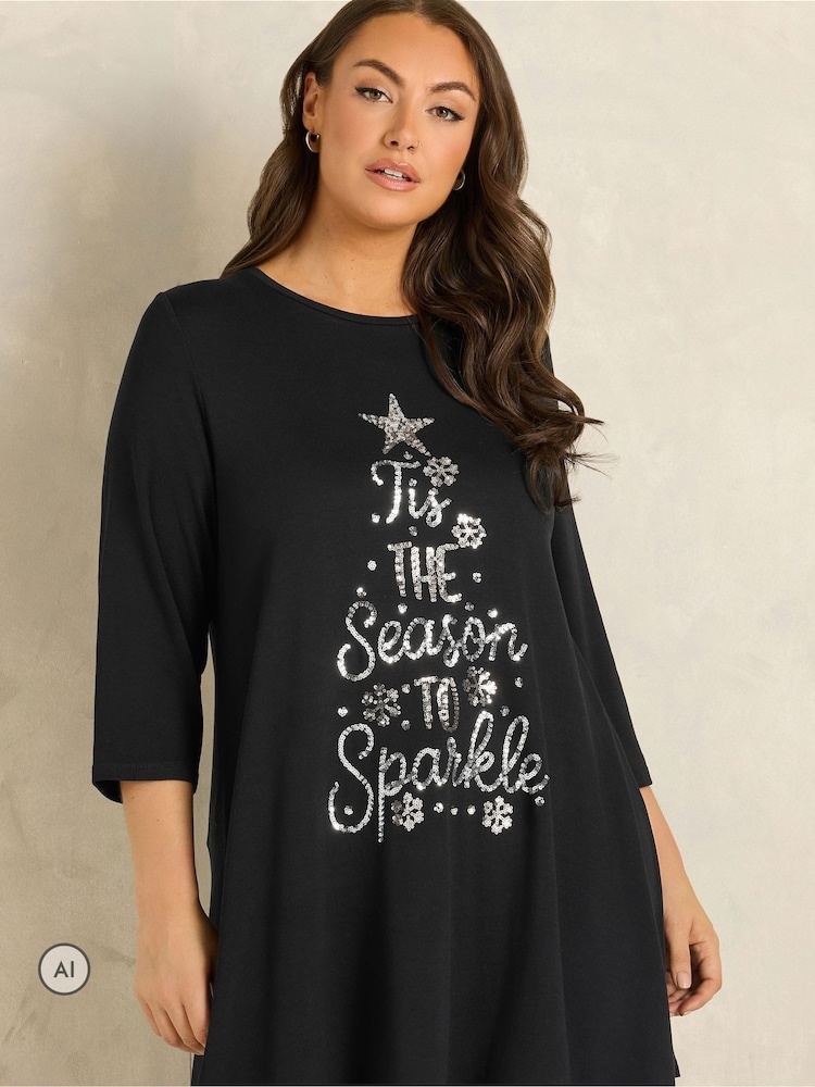 Evans 長袖閃片 Tis The Season 印花 T 裇 - 圖片 1/6
