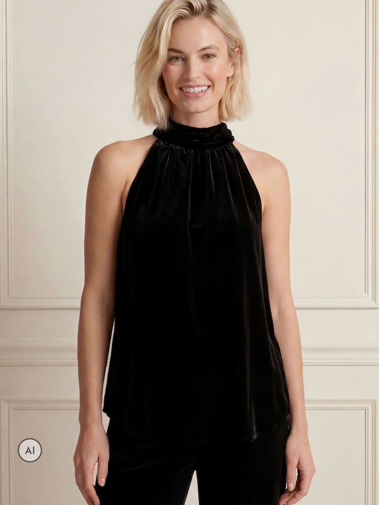 Aspiga Black Velvet Halter Top - Image 1 of 3 Aspiga Black Velvet Halter Top - Image 1 of 3