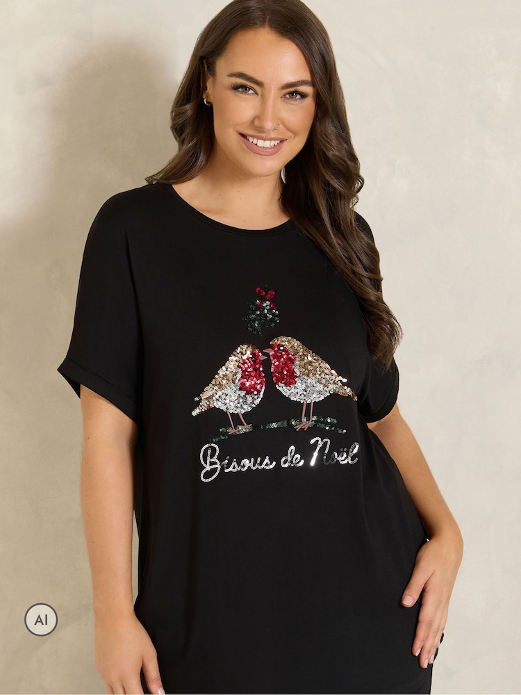 Evans Sequin Embellished Robins T-Shirt - 画像 1 / 6
