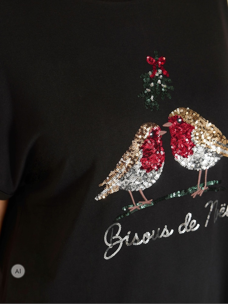Evans Sequin Embellished Robins T-Shirt - 画像 6 / 6