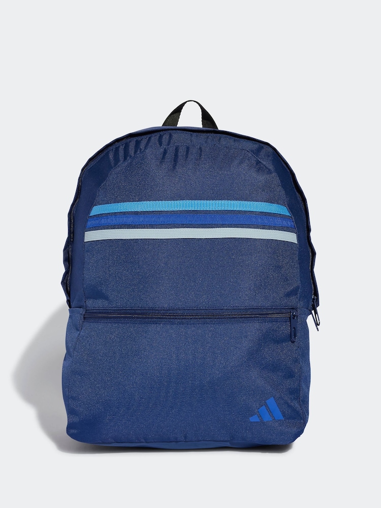 adidas Blue Classic 3 Stripe Backpack - Image 1 of 5