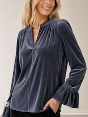 Aspiga Grey Astrid Velvet V-Neck Top - Image 1 of 4