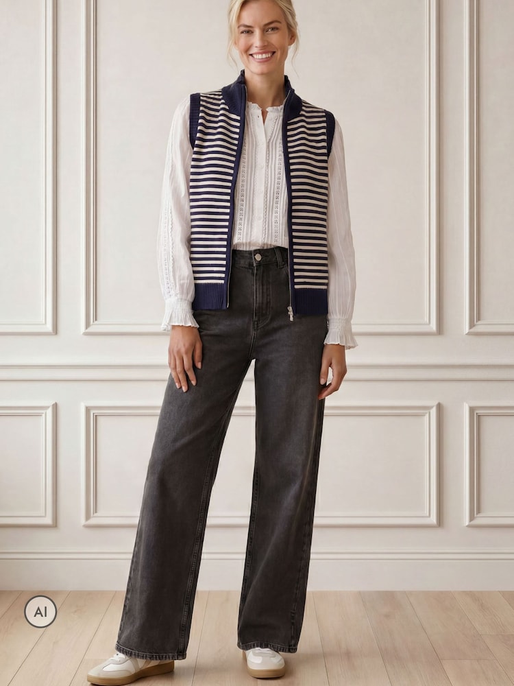 Aspiga Blue Merino Wool Stripe Zip Through Gilet - Image 2 of 3 Aspiga Blue Merino Wool Stripe Zip Through Gilet - Image 2 of 3