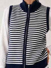 Aspiga Blue Merino Wool Stripe Zip Through Gilet - Image 3 of 3