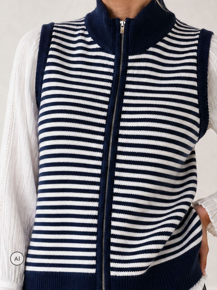 Aspiga Blue Merino Wool Stripe Zip Through Gilet - Image 3 of 3 Aspiga Blue Merino Wool Stripe Zip Through Gilet - Image 3 of 3