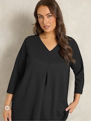 Evans Black Long Sleeve Bubble Crepe Top - Image 1 of 6