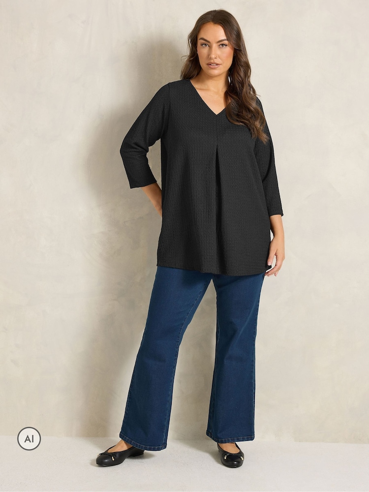 Evans Black Long Sleeve Bubble Crepe Top - Image 2 of 6