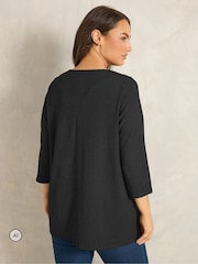 Evans Black Long Sleeve Bubble Crepe Top - Image 3 of 6