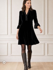 Aspiga Black Elsie Short Velvet Dress - Image 1 of 4