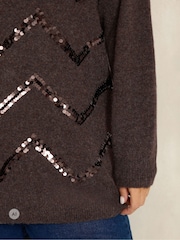 Evans Brown Zig-Zag Sequin Embellished Jumper - Image 4 of 6
