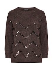 Evans Brown Zig-Zag Sequin Embellished Jumper - Image 5 of 6