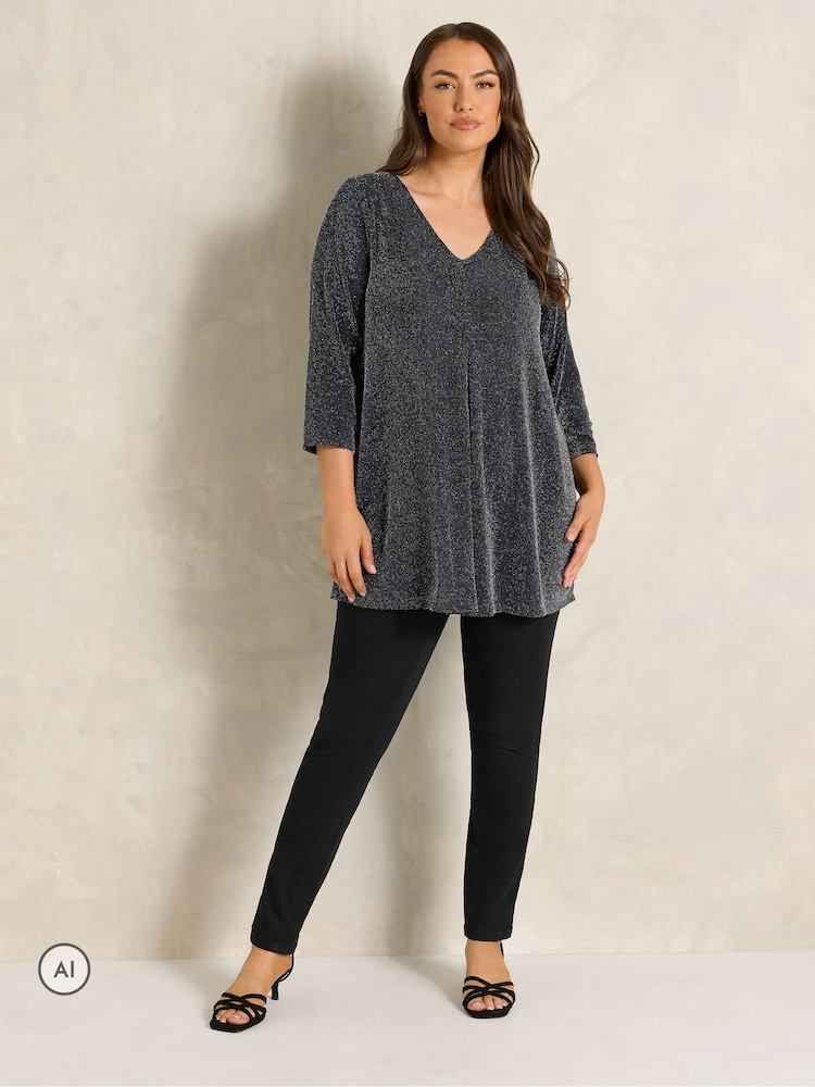 Negro - Evans Long Sleeve Brillo Pleated Swing Top - Imagen 2 de 6