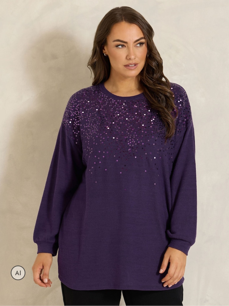 Evans Purple Sequin Embellished Top - Image 1 of 6 Evans Purple Sequin Embellished Top - Image 1 of 6