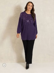 Evans Purple Sequin Embellished Top - Image 2 of 6