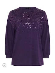 Evans Purple Sequin Embellished Top - Image 5 of 6