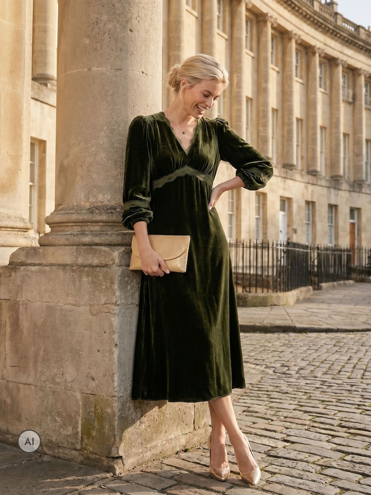 Aspiga Green Lorna Lace Velvet Dress - Image 1 of 4