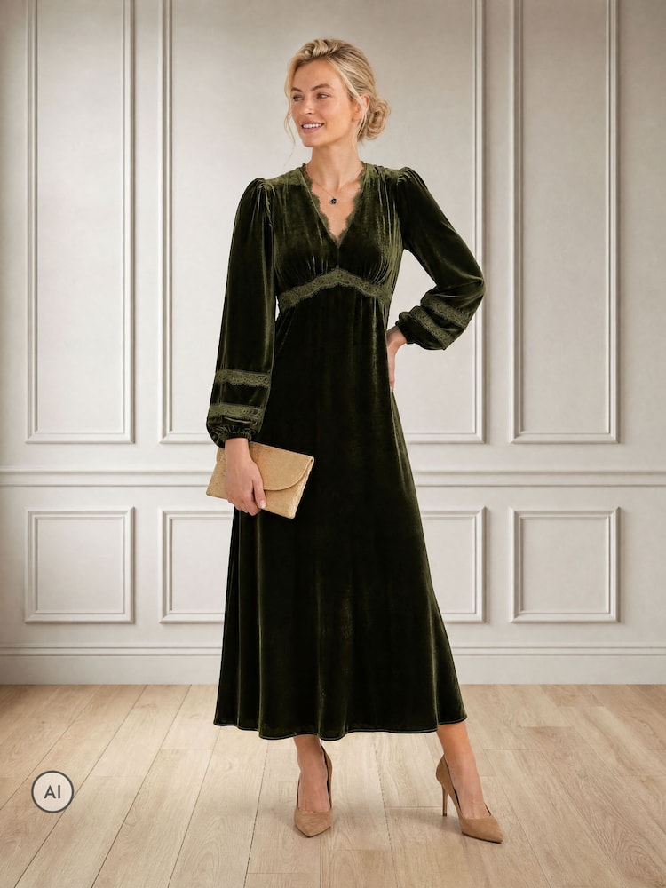Aspiga Green Lorna Lace Velvet Dress - Image 2 of 4