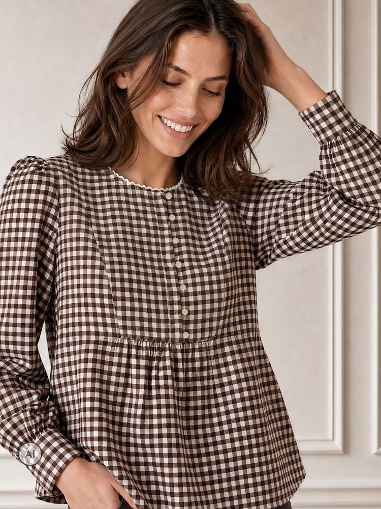 Aspiga Brown Mina Gingham Check Blouse - Image 1 of 4