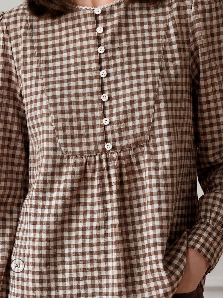 Aspiga Brown Mina Gingham Check Blouse - Image 2 of 4