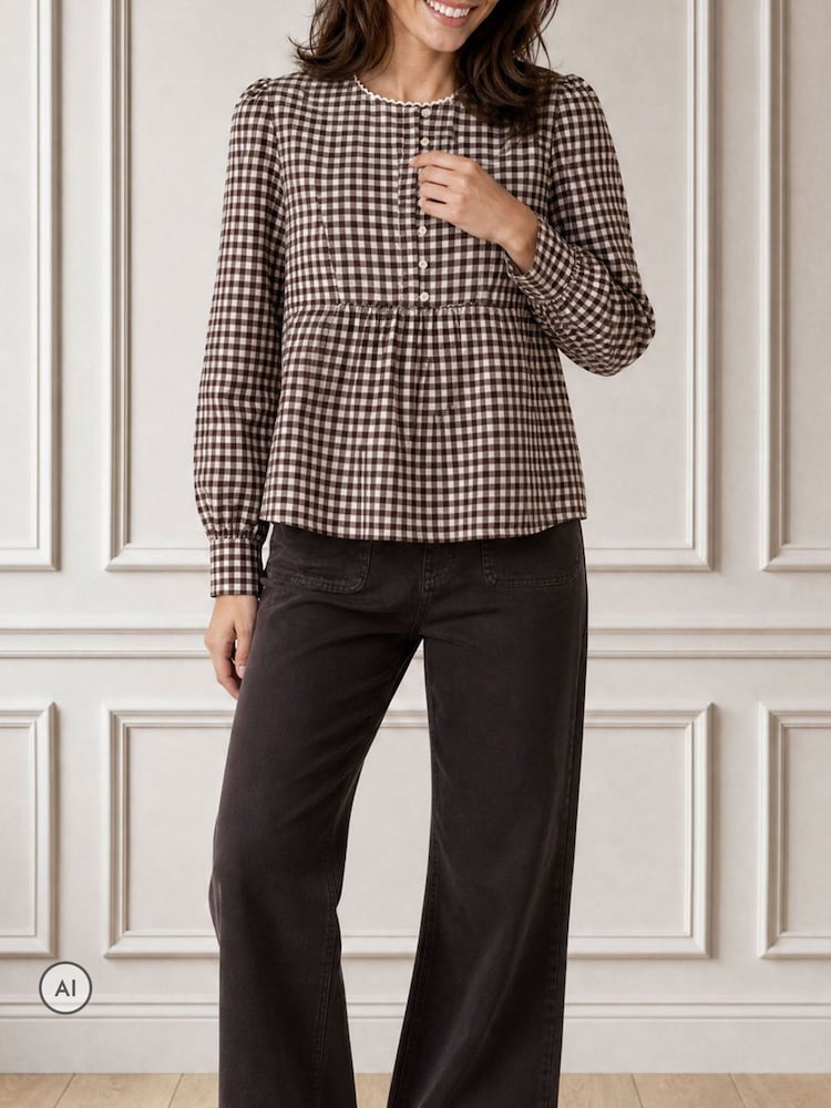 Aspiga Brown Mina Gingham Check Blouse - Image 4 of 4