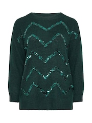 Evans Green Zig-Zag Sequin Embellished Jumper - Image 5 of 6