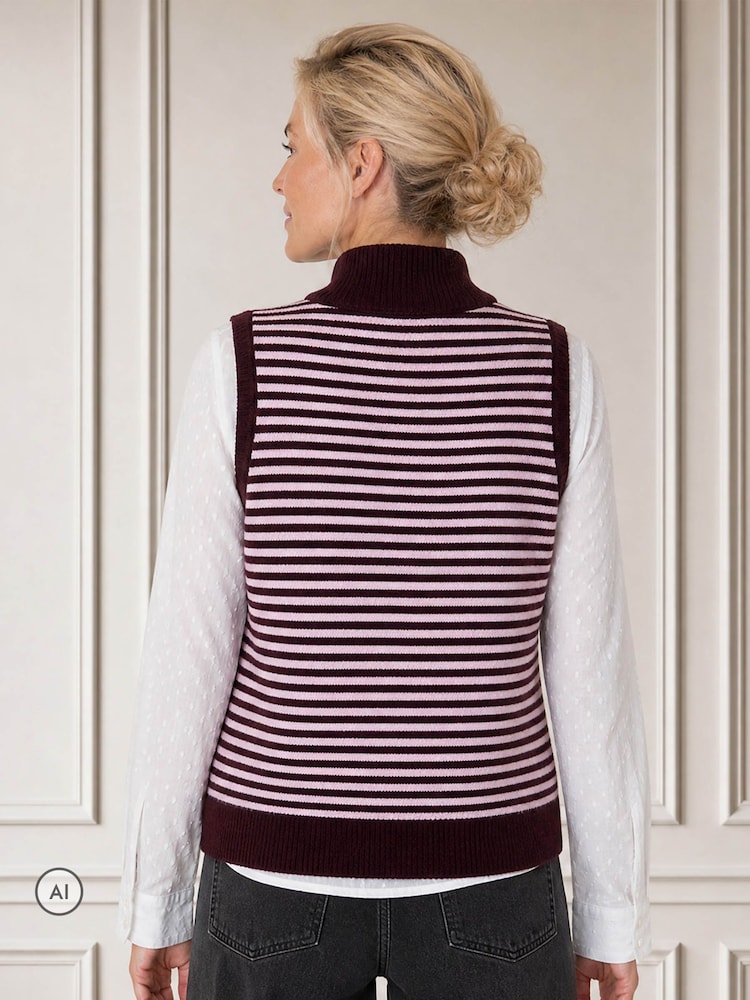 Aspiga Red Merino Wool Stripe Zip Through Gilet - Image 2 of 4 Aspiga Red Merino Wool Stripe Zip Through Gilet - Image 2 of 4