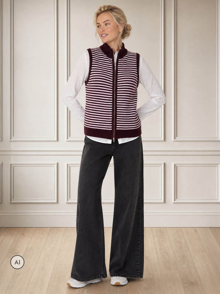 Aspiga Red Merino Wool Stripe Zip Through Gilet - Image 4 of 4 Aspiga Red Merino Wool Stripe Zip Through Gilet - Image 4 of 4