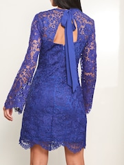 Lipsy Blue Petite Premium Lace Long Sleeve Mini Dress - Image 2 of 4