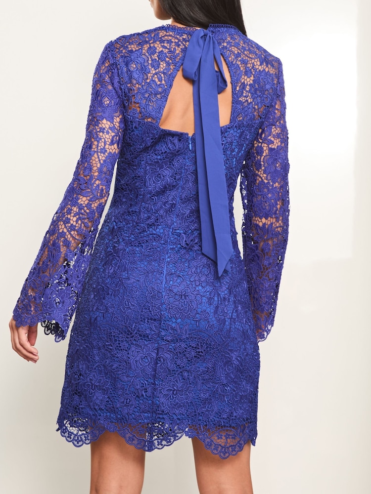 Lipsy Blue Petite Premium Lace Long Sleeve Mini Dress - Image 2 of 4