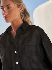 Black Linen Blend Short Sleeve Safari Shirt - Image 4 of 6