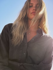 Black Linen Blend Long Sleeve Shirt - Image 1 of 8