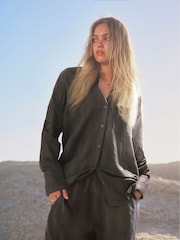 Black Linen Blend Long Sleeve Shirt - Image 2 of 8