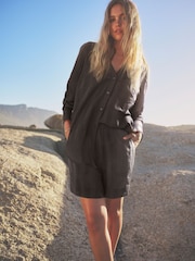 Black Linen Blend Long Sleeve Shirt - Image 4 of 8