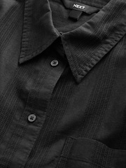 Black Linen Blend Long Sleeve Shirt - Image 7 of 8
