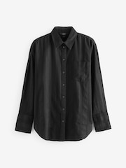 Black Linen Blend Long Sleeve Shirt - Image 8 of 8