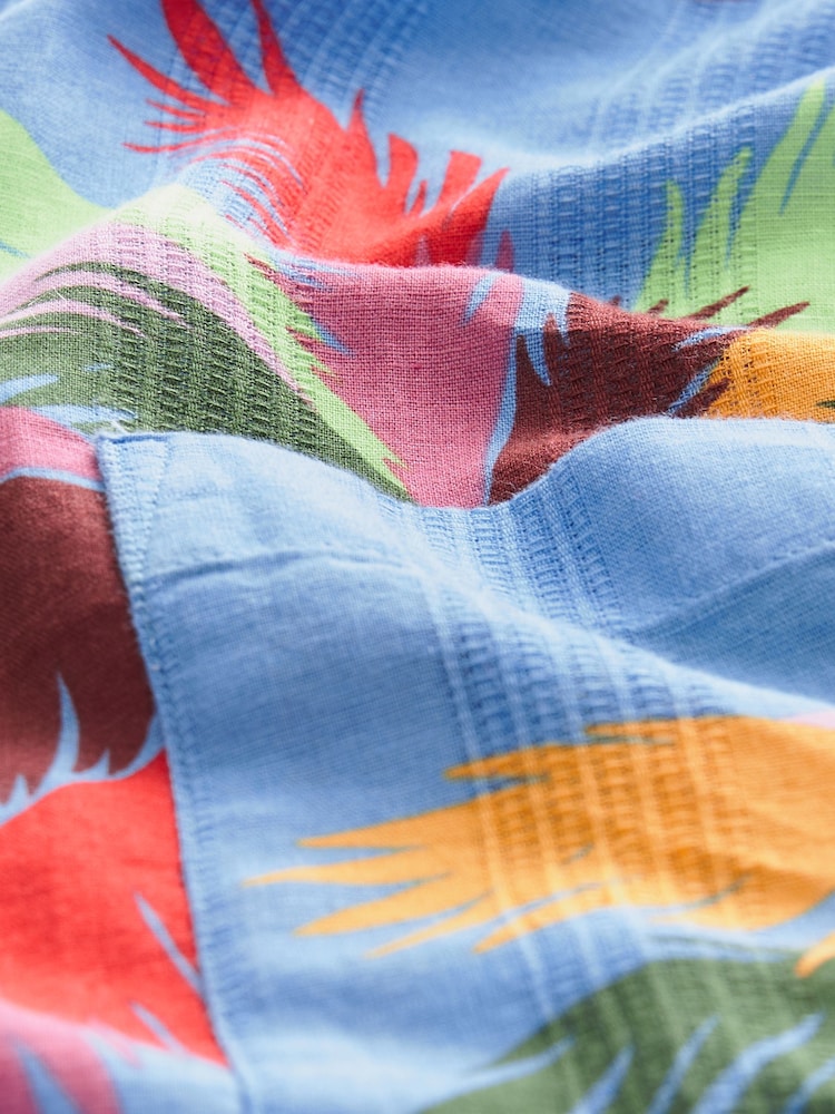 Blue Palm Print Linen Blend Short Sleeve Safari Shirt - Image 7 of 7 Blue Palm Print Linen Blend Short Sleeve Safari Shirt - Image 7 of 7