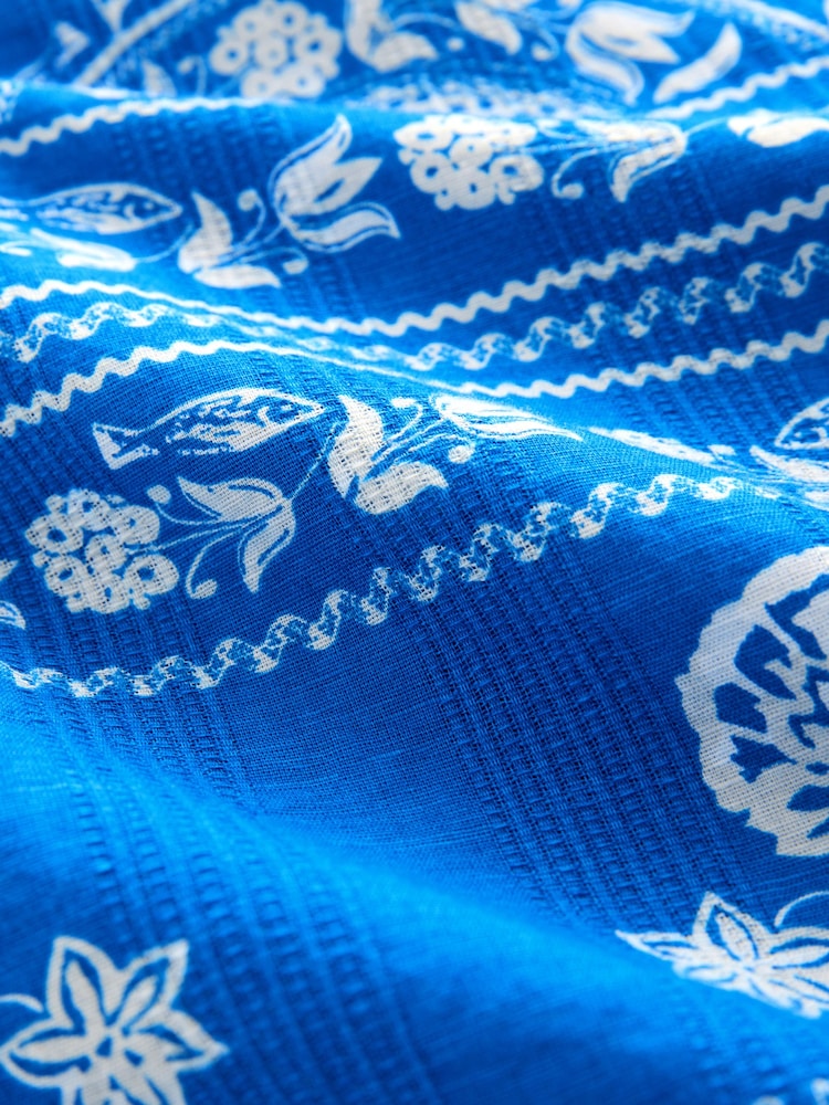 Blue/White Print Linen Blend Long Sleeve Shirt - Image 7 of 7