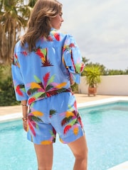 Blau/Palmenmuster - Shorts aus Leinenmischung - Bild 3 von 7