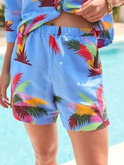 Blau/Palmenmuster - Shorts aus Leinenmischung - Bild 4 von 7
