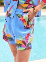 Blau/Palmenmuster - Shorts aus Leinenmischung - Bild 5 von 7
