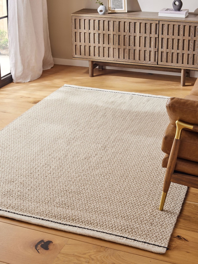 Light Natural Geometric Border Rug - Image 1 of 5